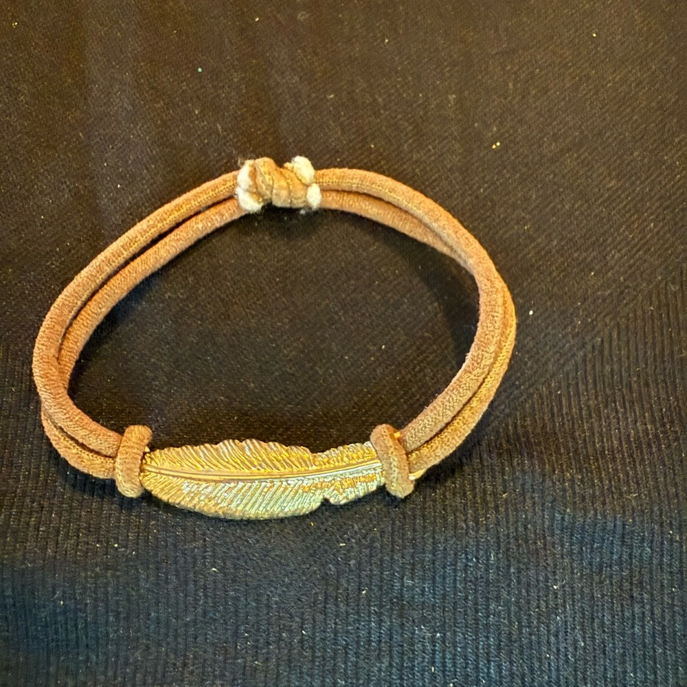 Brown leather Bracelet with Gold Feather Charm